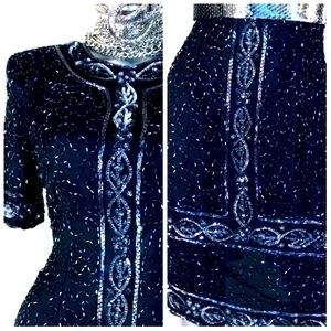 "STENAY" VINTAGE Beaded Sequins Cocktail CHIC Midi Dress